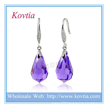 Fashion jewelry purple crystal fashion shop 925 sterling silver earring